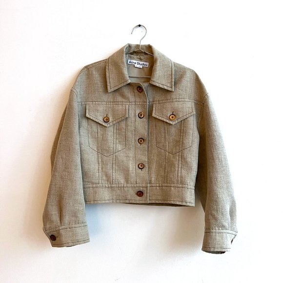 ACNE Cropped Hemp Jacket in Camel Melange SIZE 36 - Picture 6 of 8